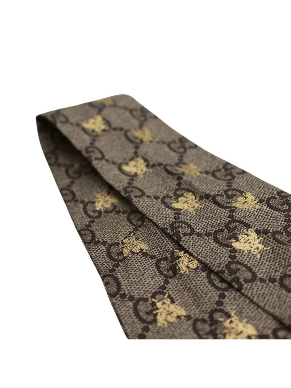 Gucci Scarf Silk GG Bee Neck Bow Gray Navy